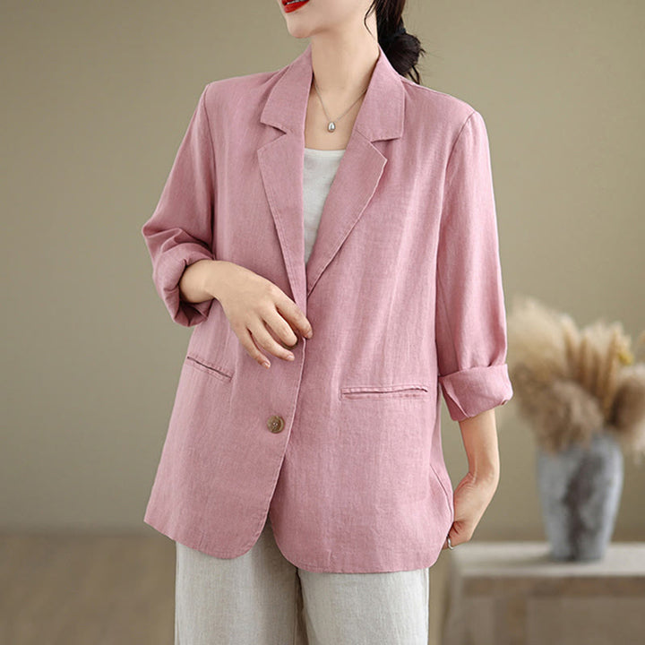 Chaqueta de lino y algodón de manga larga para mujer, color liso, con bolsillos , de Buddha Stones Spring - image 19