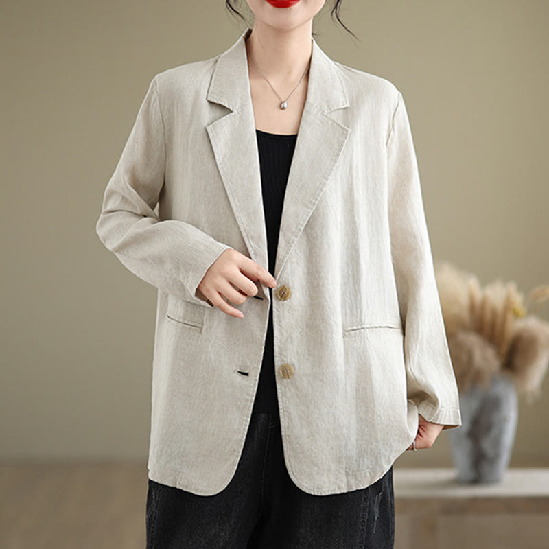 Chaqueta de lino y algodón de manga larga para mujer, color liso, con bolsillos , de Buddha Stones Spring - image 2