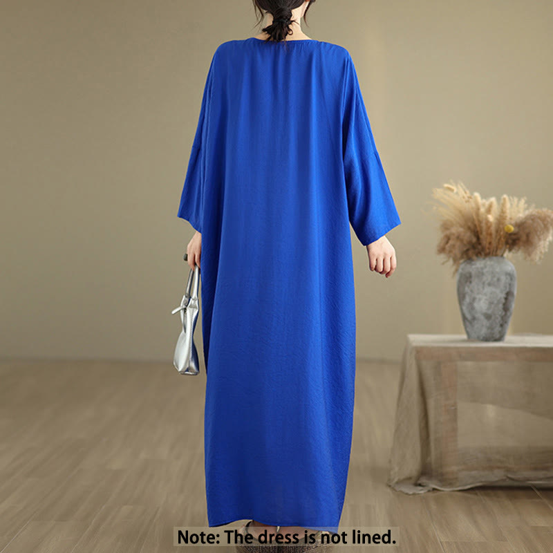 Vestido midi de algodón con cuello en V y manga larga en color puro de Buddha Stones Fall - image 13