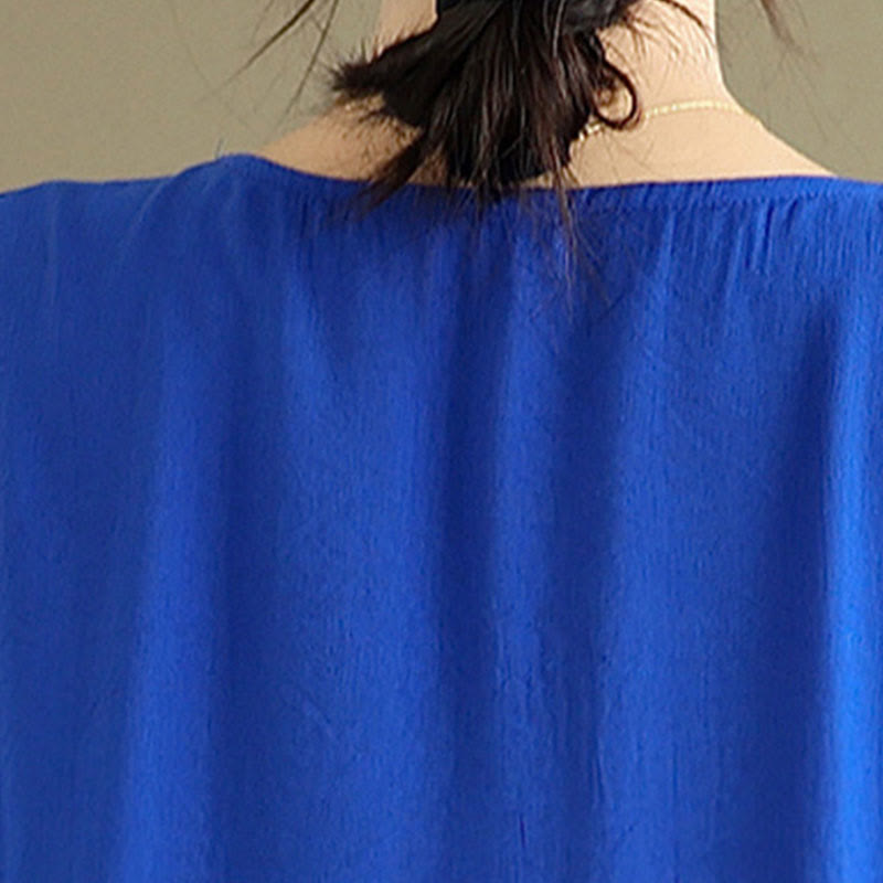 Vestido midi de algodón con cuello en V y manga larga en color puro de Buddha Stones Fall - image 19