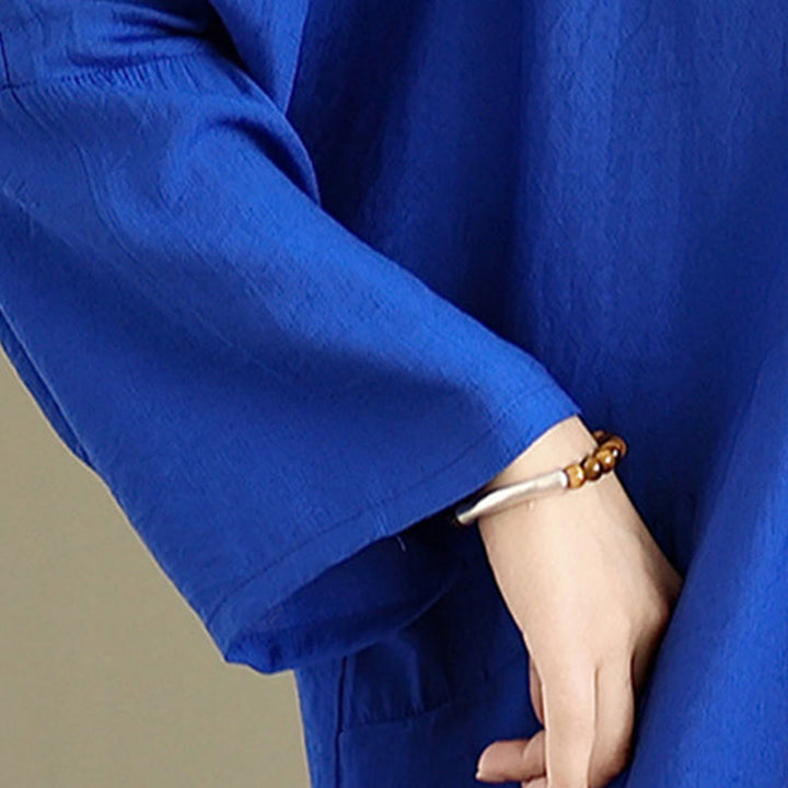 Vestido midi de algodón con cuello en V y manga larga en color puro de Buddha Stones Fall - image 20