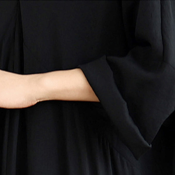 Vestido midi de algodón con cuello en V y manga larga en color puro de Buddha Stones Fall - image 6