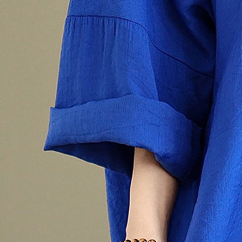 Vestido midi de algodón con cuello en V y manga larga en color puro de Buddha Stones Fall - image 19