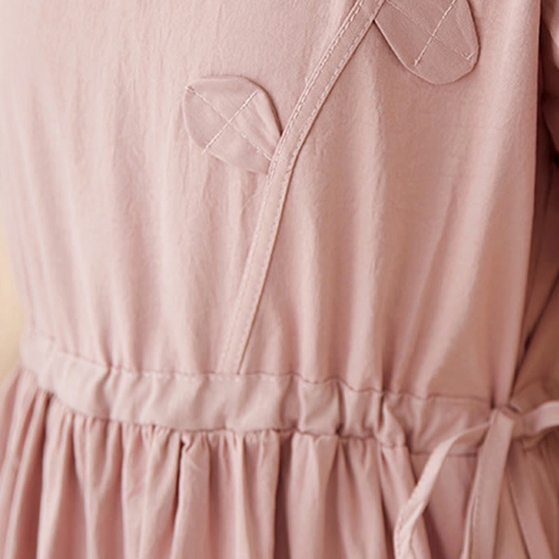 Vestido midi de lino y algodón con mangas cortas, volantes y bolsillos, con flores tridimensionales de Buddha Stones - image 11