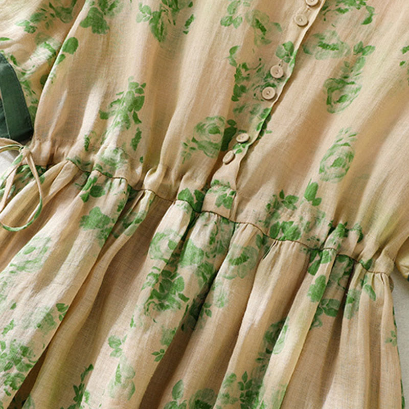 Vestido midi de algodón de manga corta con bolsillos, cintura alta, botones y cordón ajustable con estampado de Buddha Stones - image 16