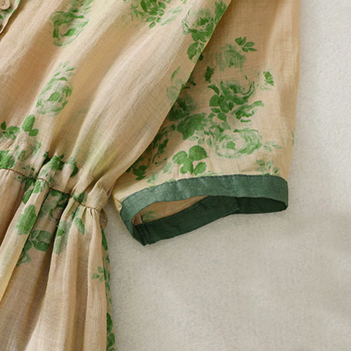 Vestido midi de algodón de manga corta con bolsillos, cintura alta, botones y cordón ajustable con estampado de Buddha Stones - image 14