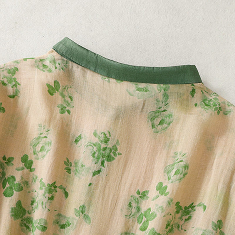 Vestido midi de algodón de manga corta con bolsillos, cintura alta, botones y cordón ajustable con estampado de Buddha Stones - image 11