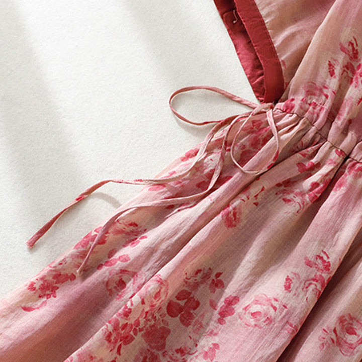 Vestido midi de algodón de manga corta con bolsillos, cintura alta, botones y cordón ajustable con estampado de Buddha Stones - image 5