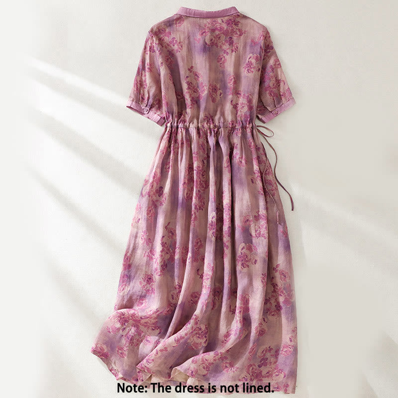 Vestido midi de algodón de manga corta con bolsillos, cintura alta, botones y cordón ajustable con estampado de Buddha Stones - image 22