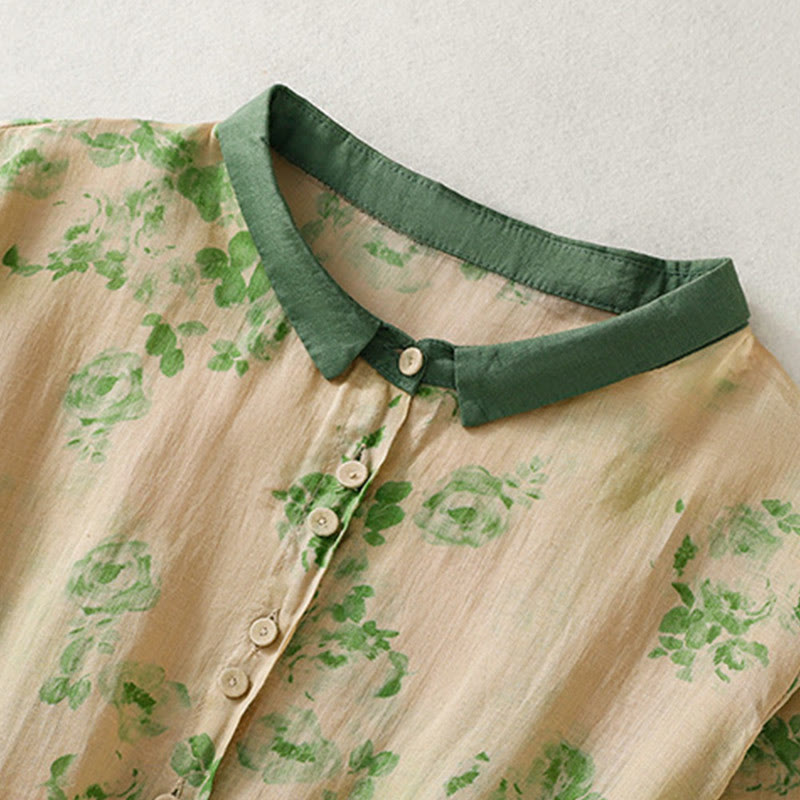 Vestido midi de algodón de manga corta con bolsillos, cintura alta, botones y cordón ajustable con estampado de Buddha Stones - image 10
