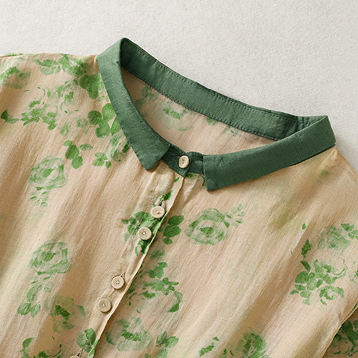Vestido midi de algodón de manga corta con bolsillos, cintura alta, botones y cordón ajustable con estampado de Buddha Stones - image 10