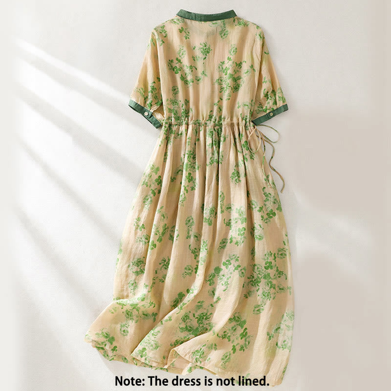 Vestido midi de algodón de manga corta con bolsillos, cintura alta, botones y cordón ajustable con estampado de Buddha Stones - image 9