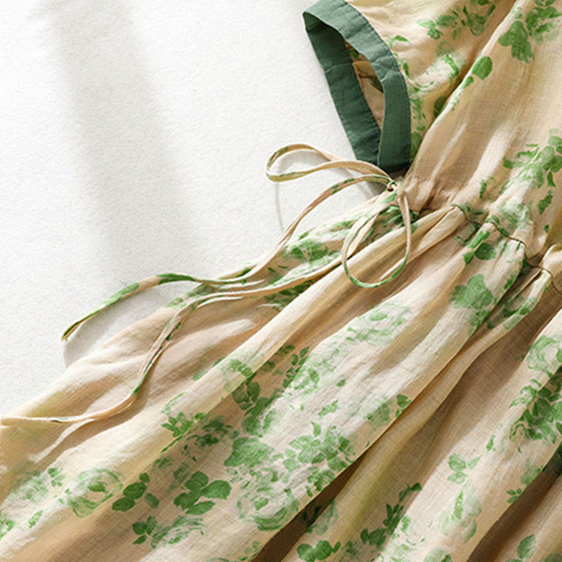 Vestido midi de algodón de manga corta con bolsillos, cintura alta, botones y cordón ajustable con estampado de Buddha Stones - image 15