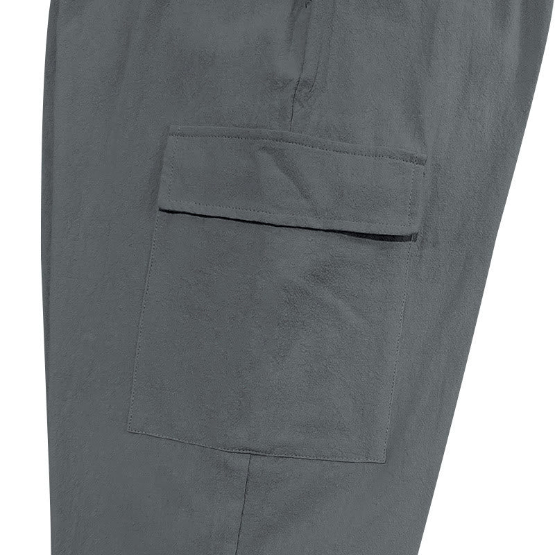 Pantalones cargo de lino con cordón y bolsillos para hombre, de color liso, con Buddha Stones - image 18