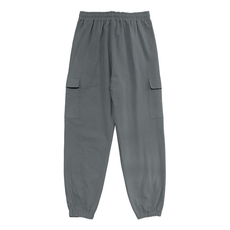 Pantalones cargo de lino con cordón y bolsillos para hombre, de color liso, con Buddha Stones - image 17
