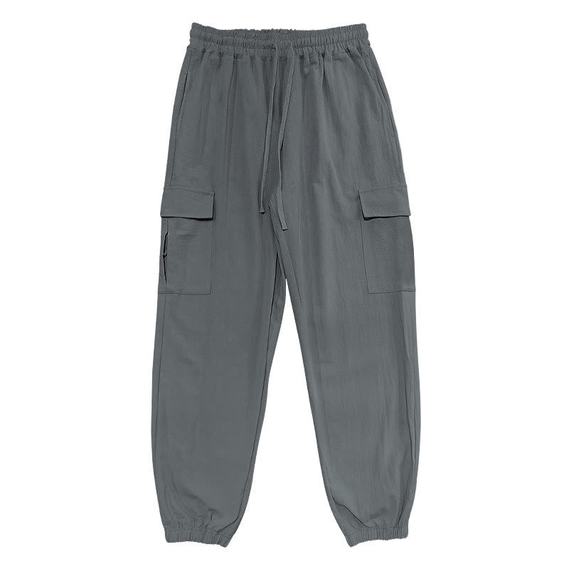 Pantalones cargo de lino con cordón y bolsillos para hombre, de color liso, con Buddha Stones - Gris - US/UK/AU46, UE 56 (3XL) - image 15