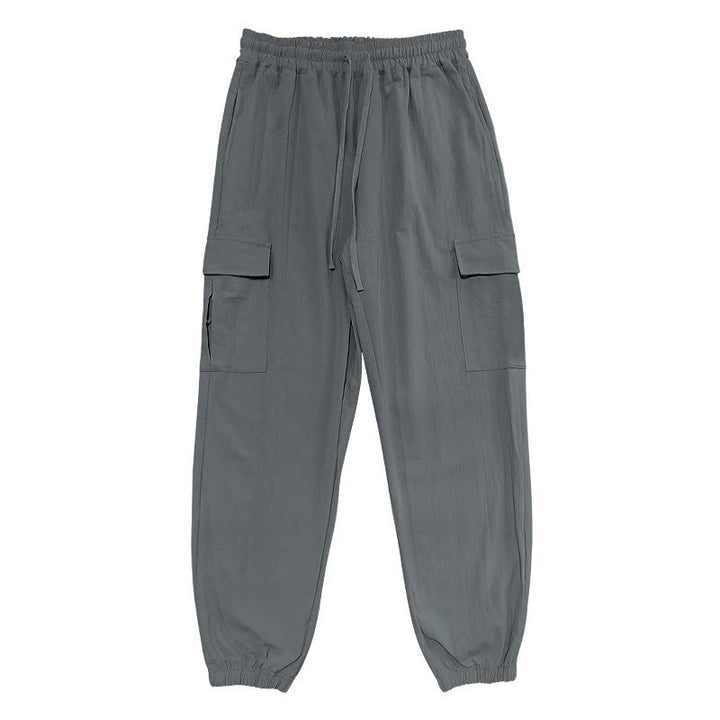 Pantalones cargo de lino con cordón y bolsillos para hombre, de color liso, con Buddha Stones - Gris - US/UK/AU46, UE 56 (3XL) - image 15
