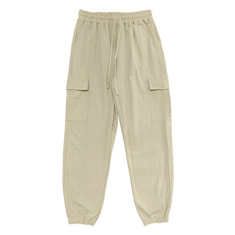 Pantalones cargo de lino con cordón y bolsillos para hombre, de color liso, con Buddha Stones - Trigo - US/UK/AU46, UE 56 (3XL) - image 22