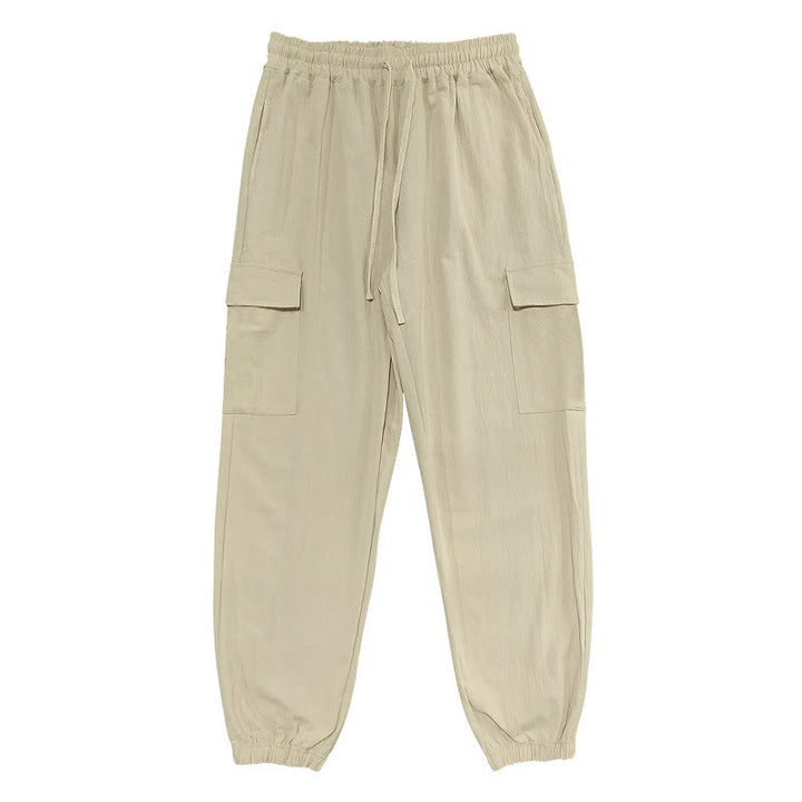 Pantalones cargo de lino con cordón y bolsillos para hombre, de color liso, con Buddha Stones - Trigo - US/UK/AU46, UE 56 (3XL) - image 22