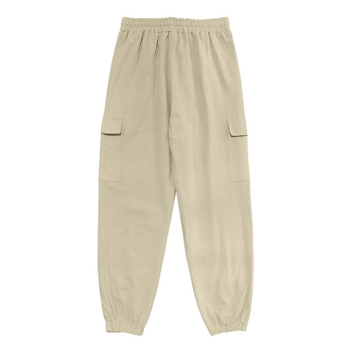 Pantalones cargo de lino con cordón y bolsillos para hombre, de color liso, con Buddha Stones - image 22