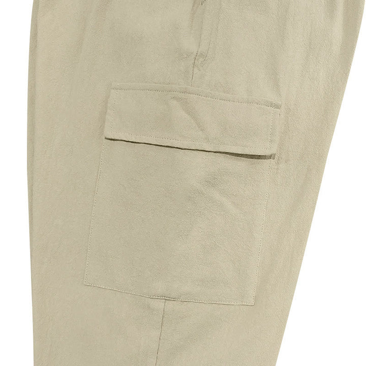 Pantalones cargo de lino con cordón y bolsillos para hombre, de color liso, con Buddha Stones - image 24