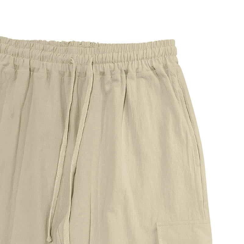 Pantalones cargo de lino con cordón y bolsillos para hombre, de color liso, con Buddha Stones - image 23