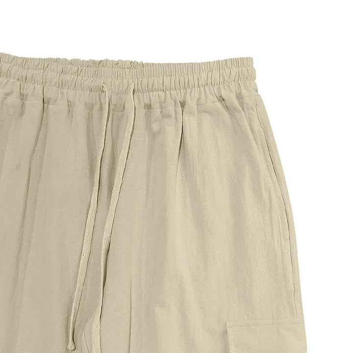 Pantalones cargo de lino con cordón y bolsillos para hombre, de color liso, con Buddha Stones - image 23