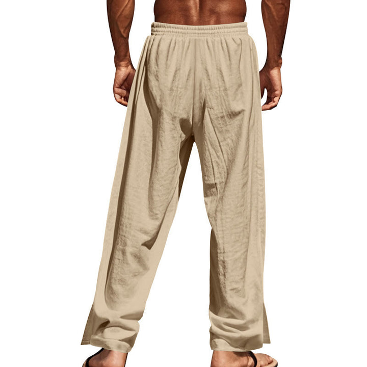 Pantalones de algodón para hombre con bolsillos y botones laterales de color liso con Buddha Stones - image 11