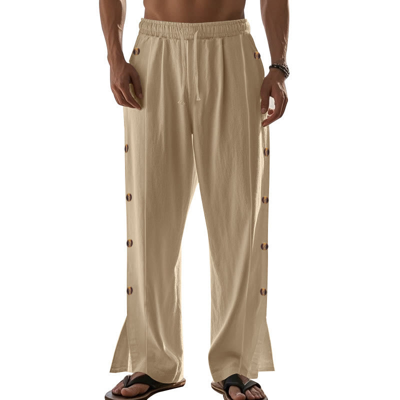 Pantalones de algodón para hombre con bolsillos y botones laterales de color liso con Buddha Stones - image 9