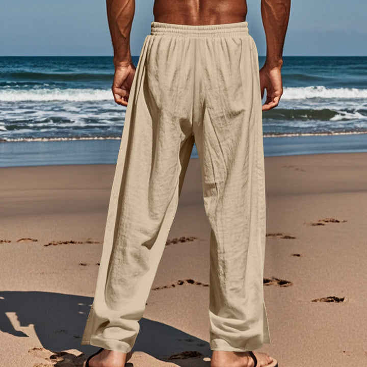Pantalones de algodón para hombre con bolsillos y botones laterales de color liso con Buddha Stones - image 4