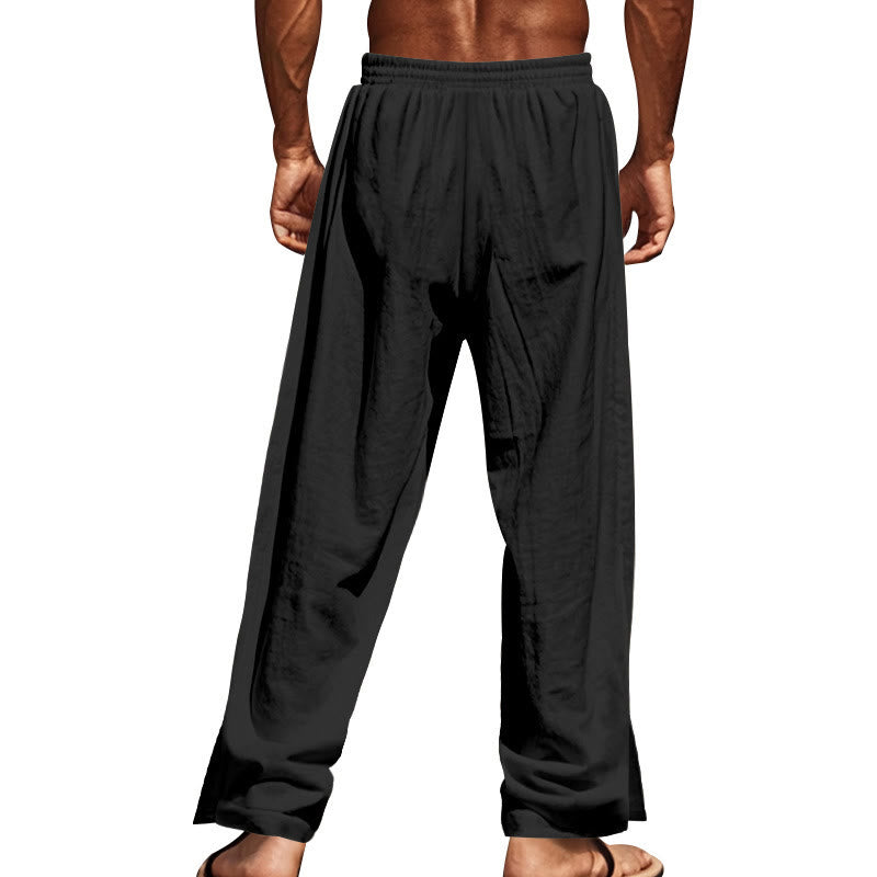 Pantalones de algodón para hombre con bolsillos y botones laterales de color liso con Buddha Stones - image 18