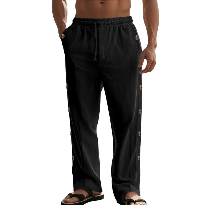 Pantalones de algodón para hombre con bolsillos y botones laterales de color liso con Buddha Stones - image 19
