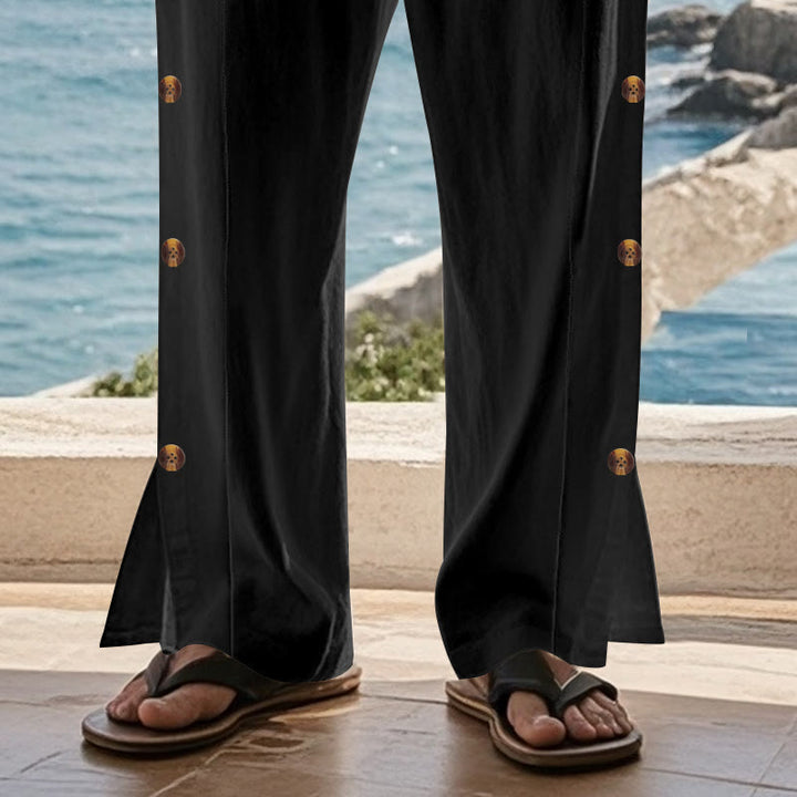 Pantalones de algodón para hombre con bolsillos y botones laterales de color liso con Buddha Stones - image 16