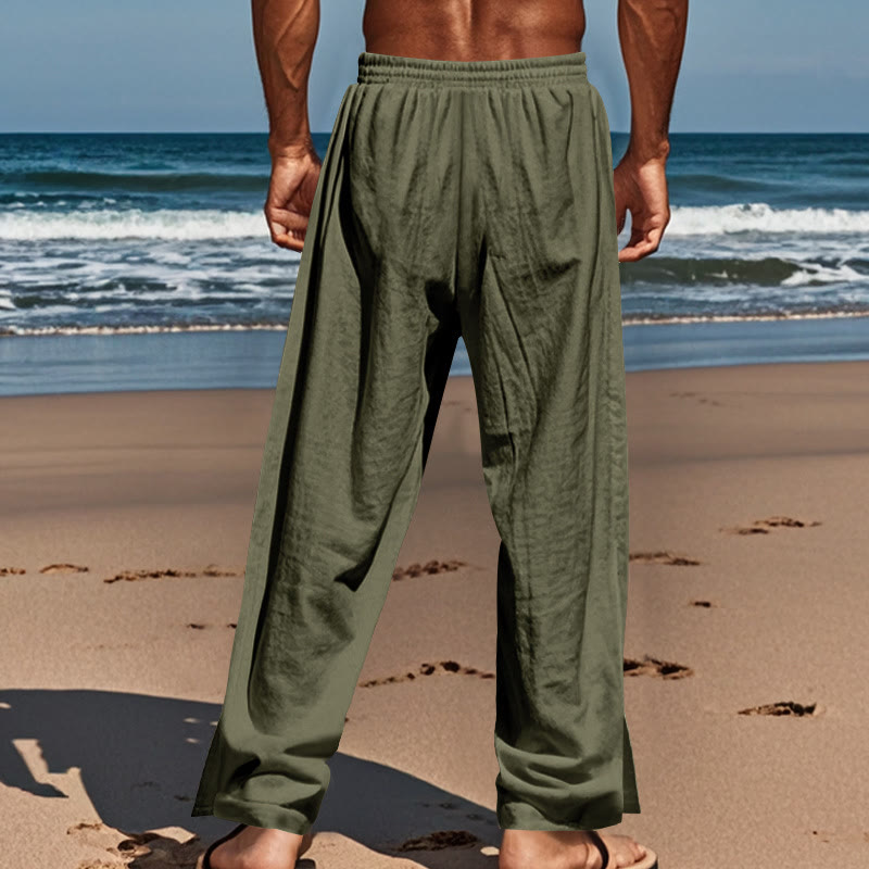 Pantalones de algodón para hombre con bolsillos y botones laterales de color liso con Buddha Stones - image 25