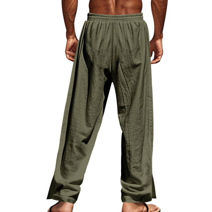 Pantalones de algodón para hombre con bolsillos y botones laterales de color liso con Buddha Stones - image 34