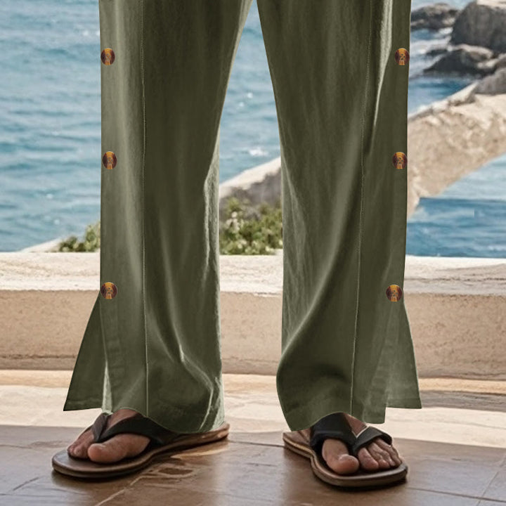 Pantalones de algodón para hombre con bolsillos y botones laterales de color liso con Buddha Stones - image 31