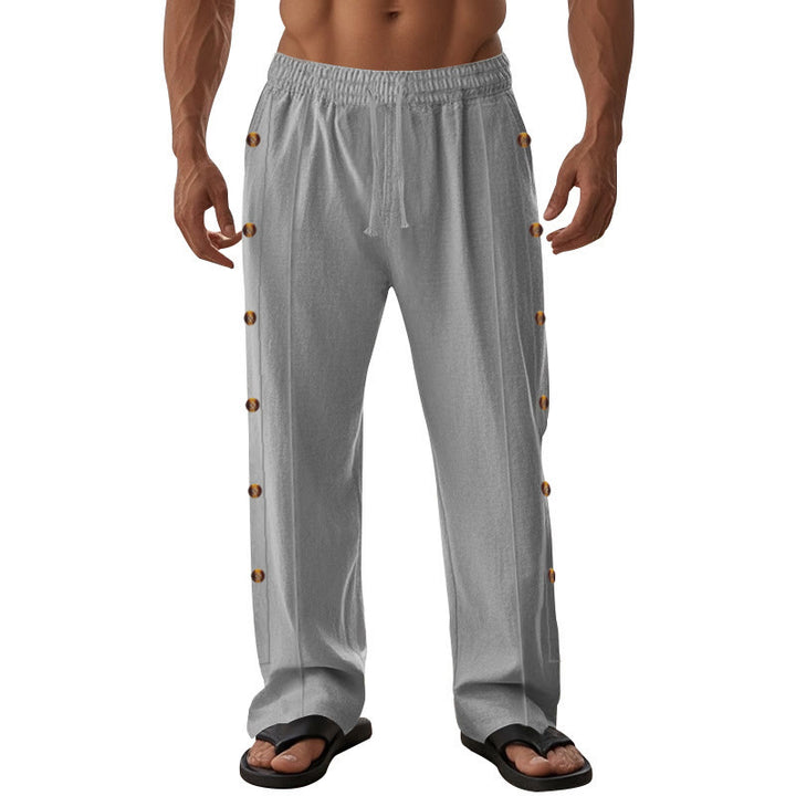 Pantalones de algodón para hombre con bolsillos y botones laterales de color liso con Buddha Stones - image 42