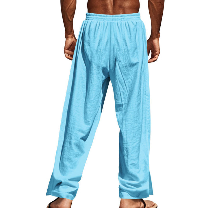 Pantalones de algodón para hombre con bolsillos y botones laterales de color liso con Buddha Stones - image 54