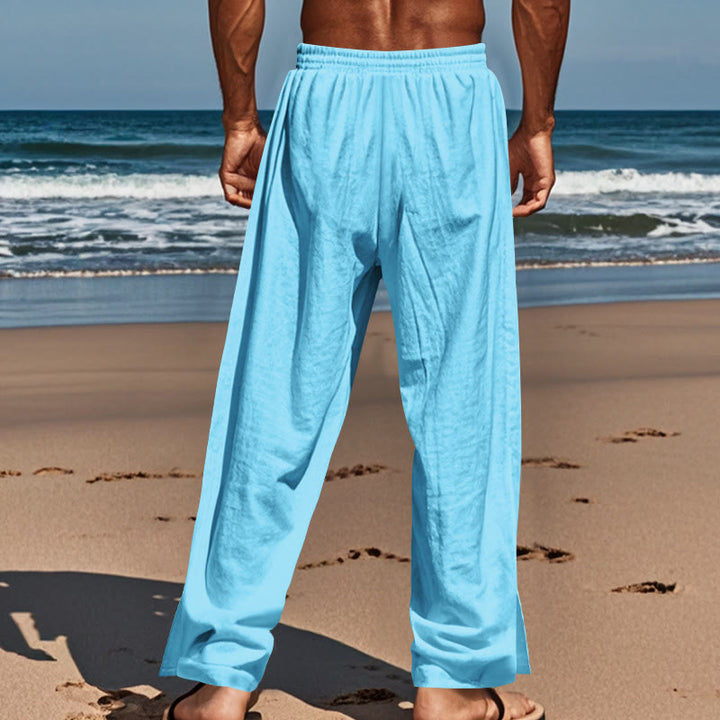 Pantalones de algodón para hombre con bolsillos y botones laterales de color liso con Buddha Stones - image 51