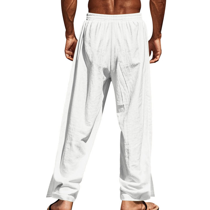 Pantalones de algodón para hombre con bolsillos y botones laterales de color liso con Buddha Stones - image 68