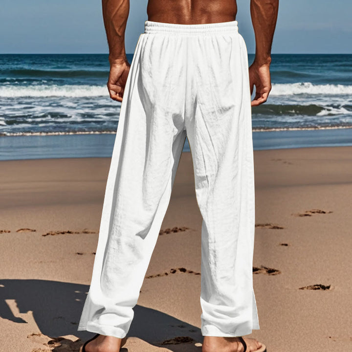 Pantalones de algodón para hombre con bolsillos y botones laterales de color liso con Buddha Stones - image 65