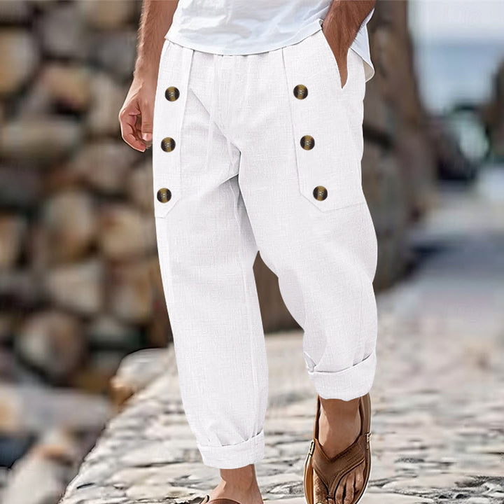 Pantalones casuales de algodón con botones y bolsillos para hombre , de Buddha Stones - Blanco - US/UK/AU46, UE56 (3XL) - image 1