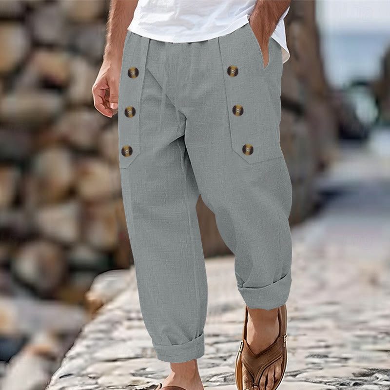 Pantalones casuales de algodón con botones y bolsillos para hombre , de Buddha Stones - Gris oscuro - US/UK/AU46, UE56 (3XL) - image 25