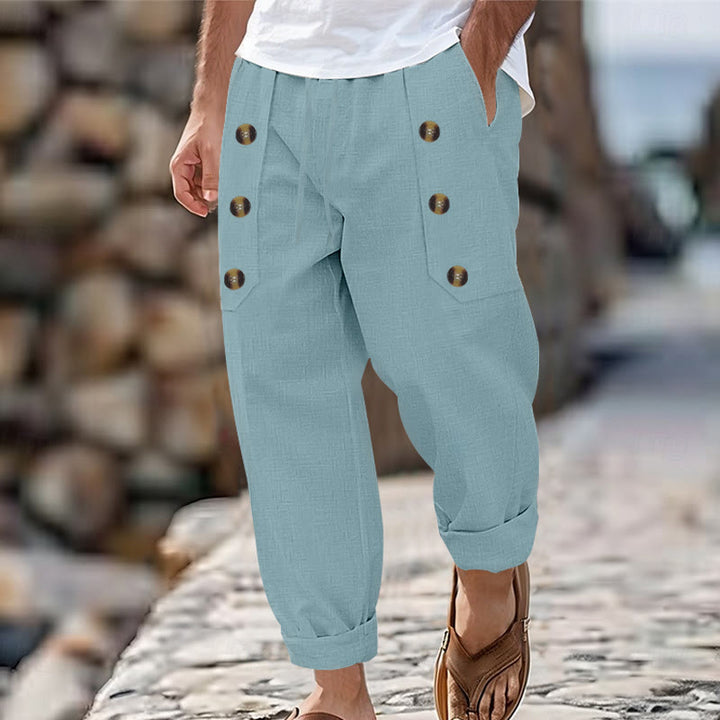 Pantalones casuales de algodón con botones y bolsillos para hombre , de Buddha Stones - Turquesa pálido - US/UK/AU46, UE56 (3XL) - image 17