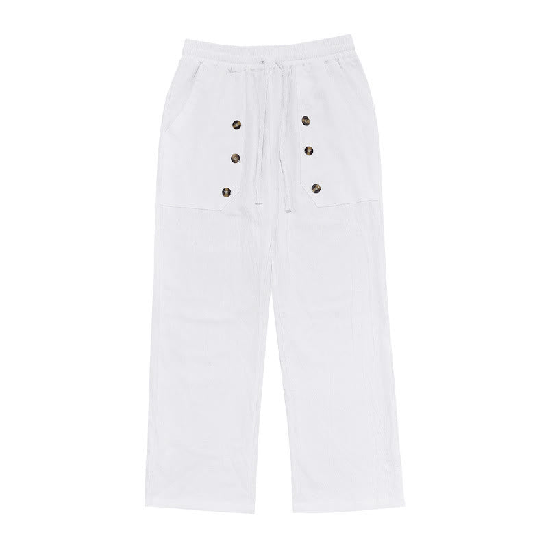 Pantalones casuales de algodón con botones y bolsillos para hombre , de Buddha Stones - image 2