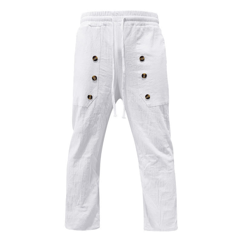 Pantalones casuales de algodón con botones y bolsillos para hombre , de Buddha Stones - image 6