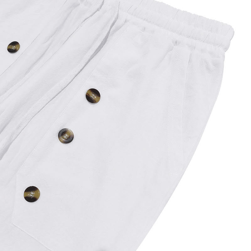 Pantalones casuales de algodón con botones y bolsillos para hombre , de Buddha Stones - image 3