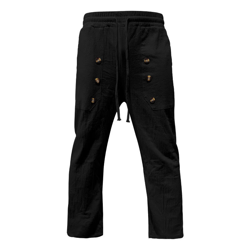 Pantalones casuales de algodón con botones y bolsillos para hombre , de Buddha Stones - image 14