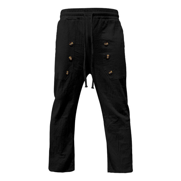 Pantalones casuales de algodón con botones y bolsillos para hombre , de Buddha Stones - image 14