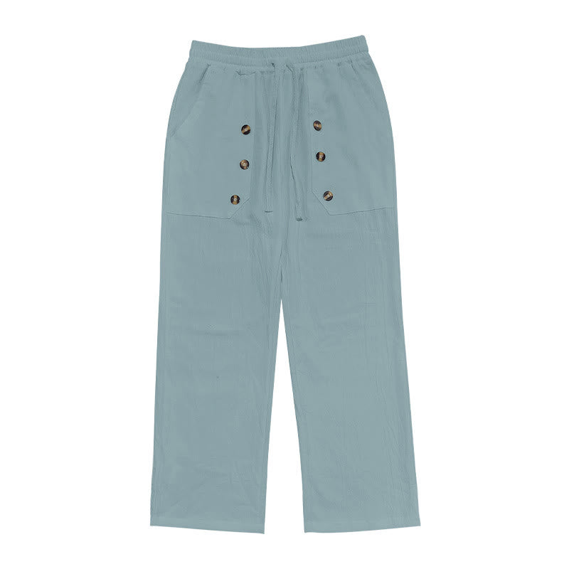 Pantalones casuales de algodón con botones y bolsillos para hombre , de Buddha Stones - image 18